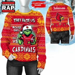 NCAA Louisville Cardinals They Hate US Special Grinch Snow Christmas Sweatshirt