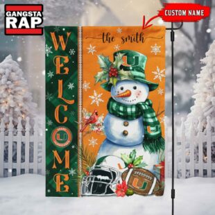 NCAA Miami Hurricanes Snownan Football Team Christmas Flag, Sport Christmas Flag