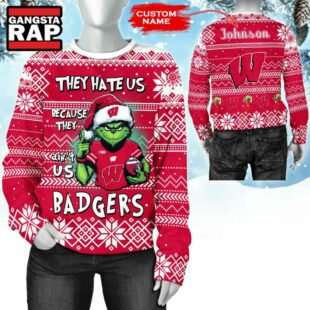 NCAA Wisconsin Badgers They Hate US Special Grinch Snow Christmas Sweatshirt