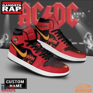 ACDC Music Fans Airr Jordan 1 High Top Sneakers Shoes Red Black