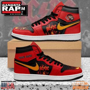 ACDC Music Fans Airr Jordan 1 High Top Sneakers Shoes Red Black