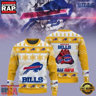 Buffalo Bills Bills Mafia NFL Yellow White Christmas Ugly Sweater