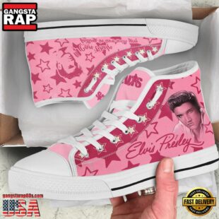 Elvis Presley Photo Print Pink Color High Top Canvas Sneakers Shoes For Women