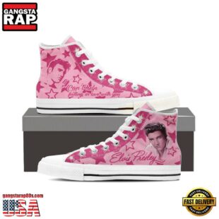 Elvis Presley Photo Print Pink Color High Top Canvas Sneakers Shoes For Women