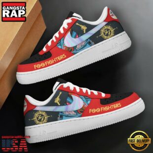 Foo Fighters Music Band White Red Color Air Force 1 Sneaker Shoes