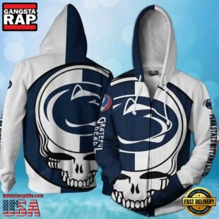 Grateful Dead Band Penn State Nittany Lions Bolt Skull Pullover Zip Hoodies