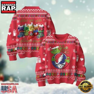 Grateful Dead Band To How The Grinch Stole Your Face Red Color Ugly Christmas Sweater