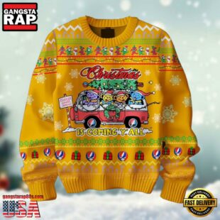 Grateful Dead Is Coming Y’All Christmas Ugly Sweater Yellow Color