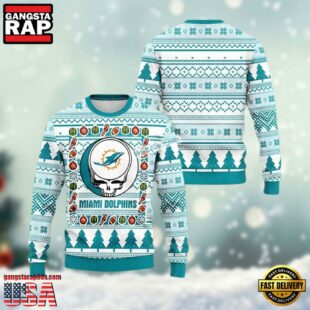 Grateful Dead Miami Dolphins Light Blue Color Ugly Christmas Sweater