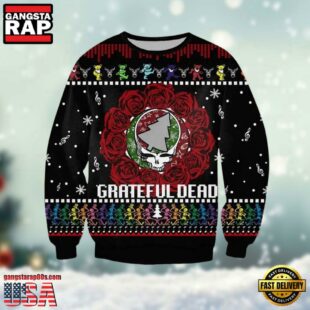 Grateful Dead Rock Band Christmas Tree Ugly Sweater Black Color