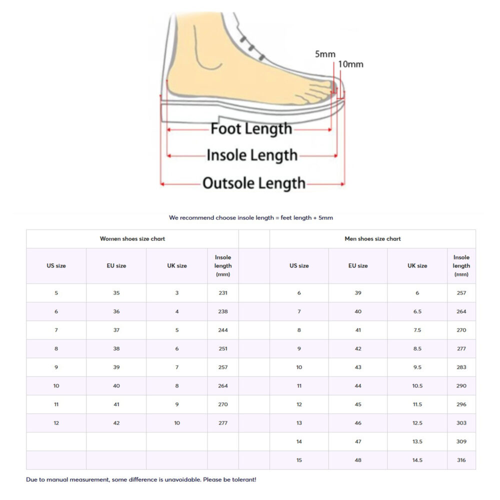 high top size chart