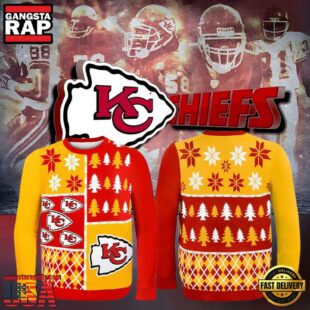 Kansas City Chiefs Busy Block NFL Red Yellow Color Ugly Christmas Sweater