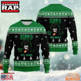 Kiss Eric Singer With Signature Green Ugly Christmas Sweater