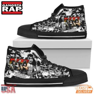 Kiss High Top Canvas Sneakers Shoes Black White