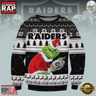 Las Vegas Raiders NFL Grinch Knitted Black White Color Ugly Christmas Sweater