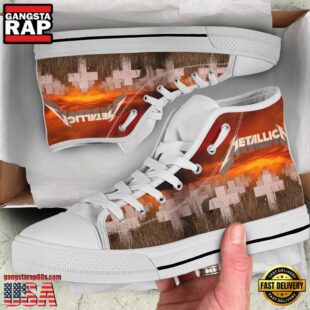 Metallica Cross Black White High Top Canvas Sneakers Shoes