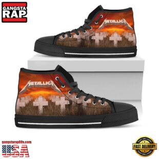 Metallica Cross Black White High Top Canvas Sneakers Shoes