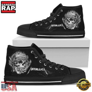 Metallica Disarm Black Color High Top Canvas Sneakers Shoes