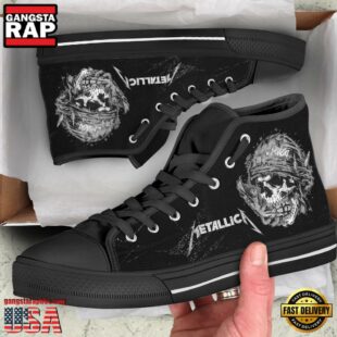 Metallica Disarm Black Color High Top Canvas Sneakers Shoes