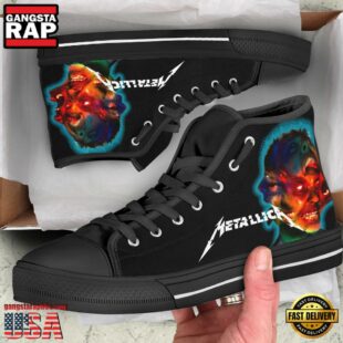 Metallica Fans Gift Black White Color High Top Canvas Sneakers Shoes