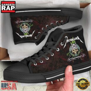 Metallica Guatemala Black Red Color High Top Canvas Sneakers Shoes