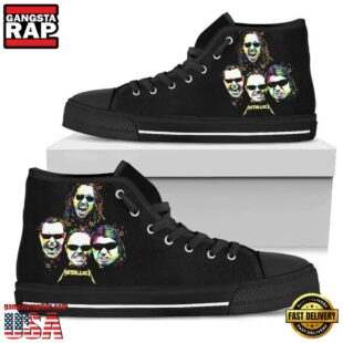 Metallica Logo Print Black Color High Top Canvas Sneakers Shoes