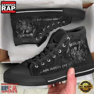 Metallica Music Band And Justice For All Black Color High Top Canvas Sneakers Shoes