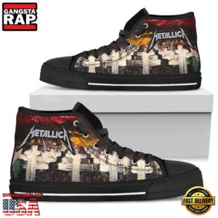 Metallica Music Band Cross Black Color High Top Canvas Sneakers Shoes