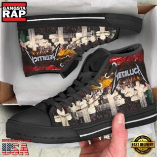 Metallica Music Band Cross Black Color High Top Canvas Sneakers Shoes