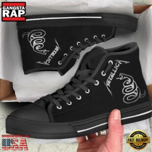 Metallica Snake Logo Black Color High Top Canvas Sneakers Shoes