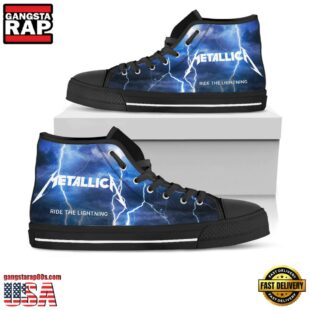 Metallica Thunder Black White High Top Canvas Sneakers Shoes