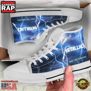 Metallica Thunder Black White High Top Canvas Sneakers Shoes