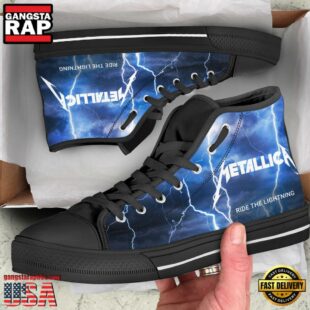 Metallica Thunder Black White High Top Canvas Sneakers Shoes