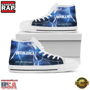 Metallica Thunder Black White High Top Canvas Sneakers Shoes