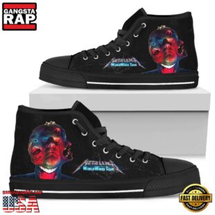 Metallica World Wired Tour Black Color High Top Canvas Sneakers Shoes