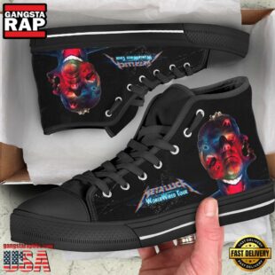 Metallica World Wired Tour Black Color High Top Canvas Sneakers Shoes