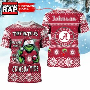 NCAA Alabama Crimson Tide They Hate US Special Grinch Snow Christmas T Shirt