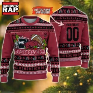 NCAA Arkansas Razorbacks Football Team Custom Name Number New Ugly Christmas Sweater