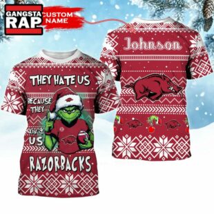 NCAA Arkansas Razorbacks They Hate US Special Grinch Snow Christmas T Shirt