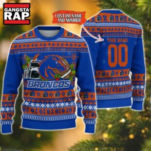 NCAA Boise State Broncos Football Team Custom Name Number New Ugly Christmas Sweater