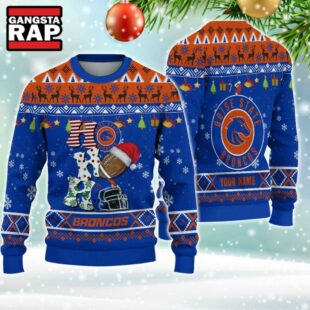 NCAA Boise State Broncos Football Team HO HO HO Santa Claus Ugly Christmas Sweater