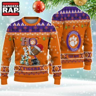 NCAA Clemson Tigers Football Team HO HO HO Santa Claus Ugly Christmas Sweater