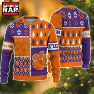 NCAA Clemson Tigers Football Team Xmas Tree Snow Custom Name Ugly Christmas Sweater