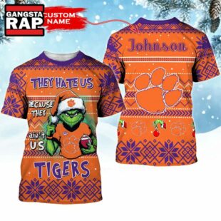 NCAA Clemson Tigers They Hate US Special Grinch Snow Christmas T Shirt