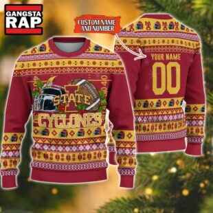 NCAA Iowa State Cyclones Football Team Custom Name Number New Ugly Christmas Sweater