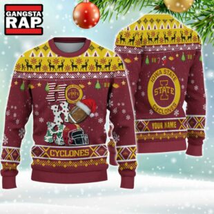 NCAA Iowa State Cyclones Football Team HO HO HO Santa Claus Ugly Christmas Sweater