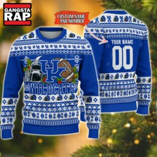 NCAA Kentucky Wildcats Football Team Custom Name Number New Ugly Christmas Sweater