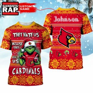 NCAA Louisville Cardinals They Hate US Special Grinch Snow Christmas T Shirt