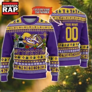 NCAA LSU Tigers Football Team Custom Name Number New Ugly Christmas Sweater