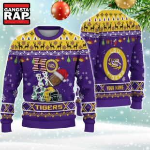 NCAA LSU Tigers Football Team HO HO HO Santa Claus Ugly Christmas Sweater